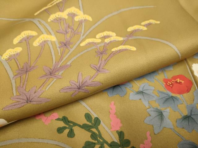 平和屋着物▼訪問着　手描き　草花文　正絹　逸品　DABE9914du