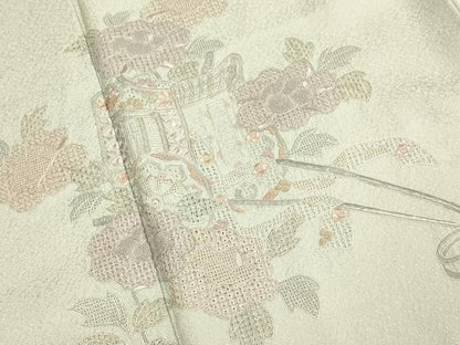 平和屋着物▼中国三大刺繍 スワトウ刺繍 汕頭刺繍 相良刺繍 総刺繍 訪問着 御所車花文 正絹 逸品 DABE9921du