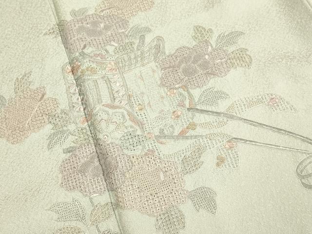 平和屋着物▼中国三大刺繍 スワトウ刺繍 汕頭刺繍 相良刺繍 総刺繍 訪問着 御所車花文 正絹 逸品 DABE9921du