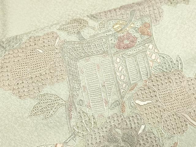 平和屋着物▼中国三大刺繍 スワトウ刺繍 汕頭刺繍 相良刺繍 総刺繍 訪問着 御所車花文 正絹 逸品 DABE9921du