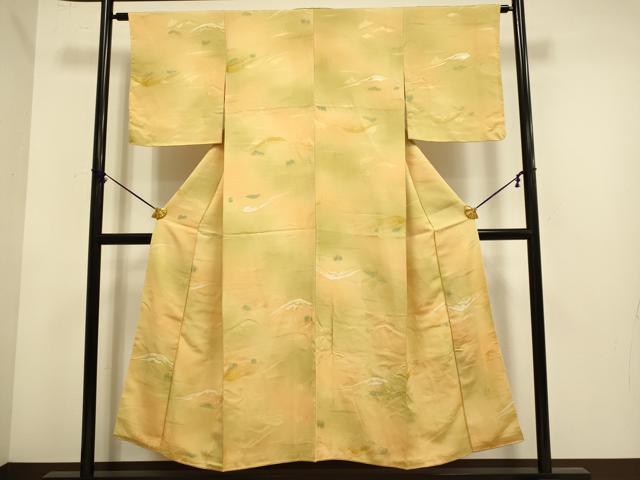 平和屋着物▼上質な小紋 重ね山文 暈し染め 地紋起こし 正絹 逸品 DABE9936du