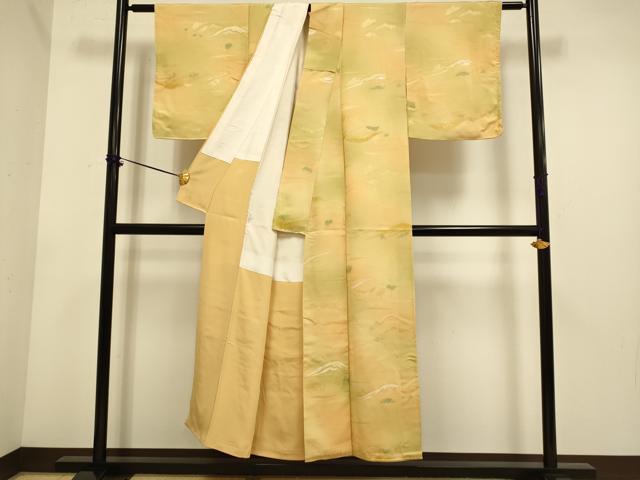 平和屋着物▼上質な小紋 重ね山文 暈し染め 地紋起こし 正絹 逸品 DABE9936du