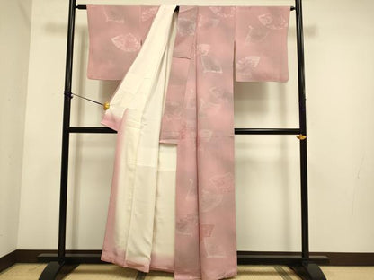 平和屋着物▼上質な小紋 扇面花文 暈し染め 地紋起こし 正絹 逸品 DABE9939du