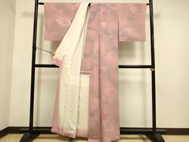 平和屋着物▼上質な小紋 扇面花文 暈し染め 地紋起こし 正絹 逸品 DABE9939du