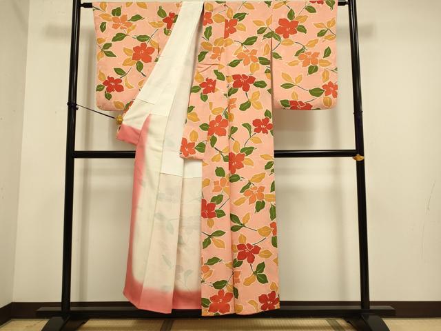 平和屋着物▼上質な小紋 枝花文 地紋起こし 正絹 逸品 DABE9941du