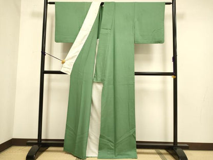 平和屋着物▽上質な色無地　単衣　濃い柳染色　正絹　逸品　DABE9966du
