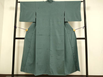平和屋着物▽上質なお召　単衣　色無地　タツノオトシゴ地紋　錆鼠色　正絹　逸品　DABE9967du