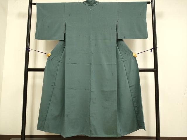 平和屋着物▽上質なお召　単衣　色無地　タツノオトシゴ地紋　錆鼠色　正絹　逸品　DABE9967du