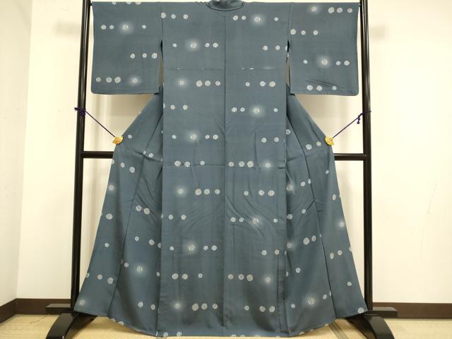 平和屋着物▽上質な小紋　単衣　丸文　蛍暈し　正絹　逸品　DABE9968du