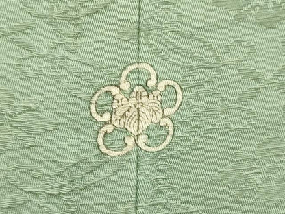平和屋着物▽上質な色無地　単衣　七宝花地紋　青白橡色　正絹　逸品　DABE9971du