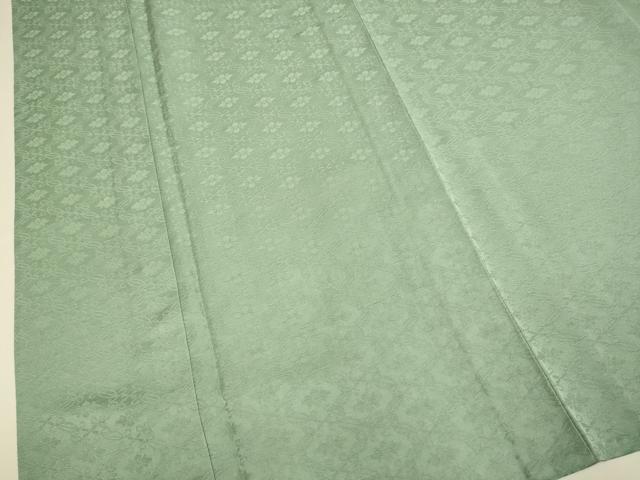 平和屋着物▽上質な色無地　単衣　七宝花地紋　青白橡色　正絹　逸品　DABE9971du