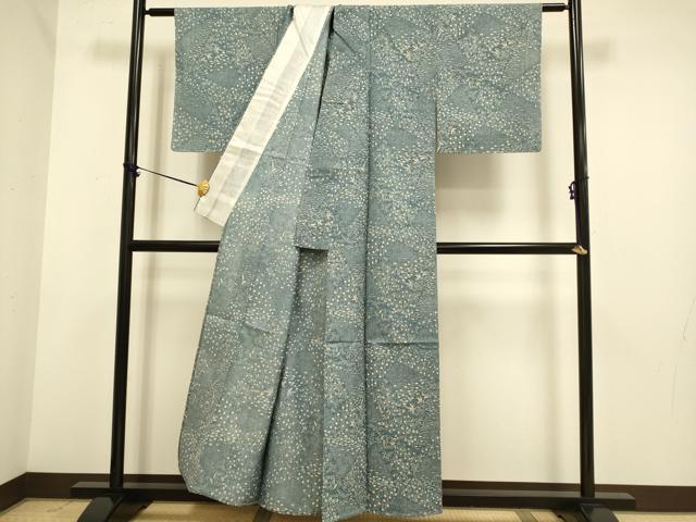 平和屋着物▽上質な小紋　単衣　紬地　切嵌草花文　正絹　逸品　未使用　DABE9973du