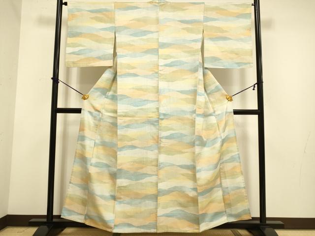 平和屋着物▽上質な紬　単衣　霞文　正絹　逸品　DABE9976du