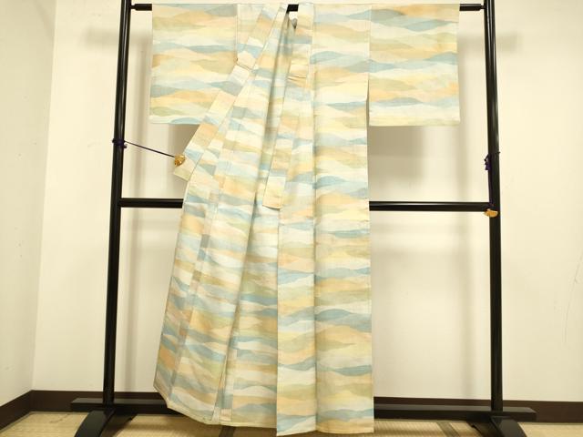 平和屋着物▽上質な紬　単衣　霞文　正絹　逸品　DABE9976du