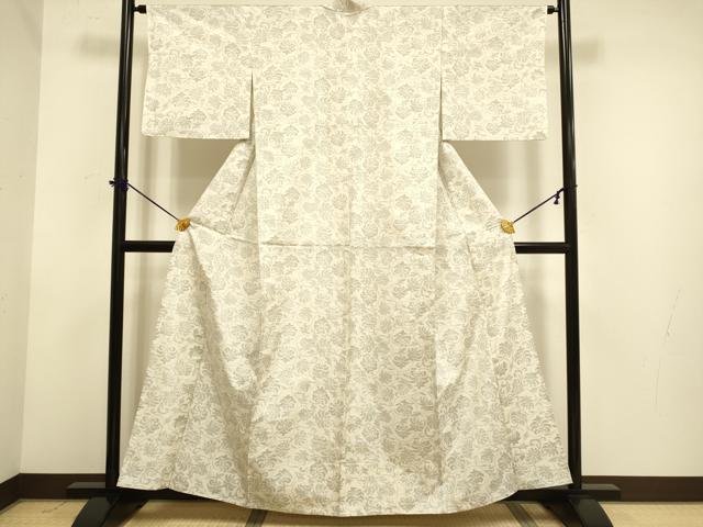 平和屋着物▽本場大島紬　単衣　白大島　草花文　正絹　逸品　DABE9977du