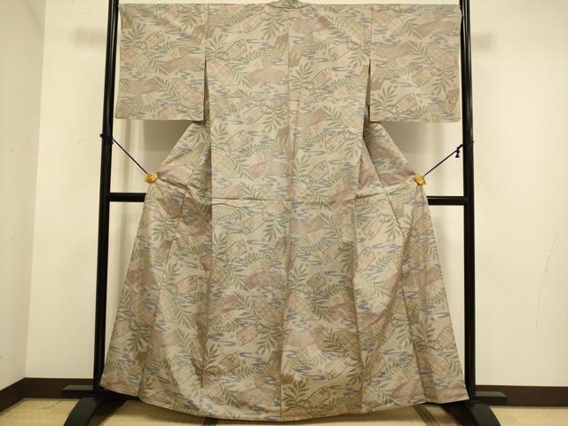 平和屋着物▽本場大島紬　単衣　7マルキ　地紙吉祥花文　正絹　逸品　DABE9978du