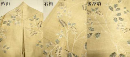 平和屋着物▽上質な紬　単衣　草葉文　正絹　逸品　DABE9980du