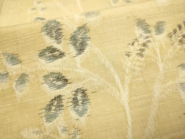 平和屋着物▽上質な紬　単衣　草葉文　正絹　逸品　DABE9980du