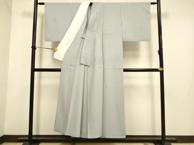 平和屋着物▽上質な小紋　単衣　作家物　草花丸文　金彩　反端付き　正絹　逸品　DABE9982du