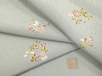 平和屋着物▽上質な小紋　単衣　作家物　草花丸文　金彩　反端付き　正絹　逸品　DABE9982du
