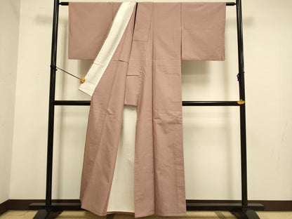 平和屋着物▽上質な紬　単衣　色無地　鴇浅葱色　正絹　逸品　DABE9983du