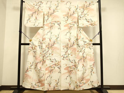 平和屋着物▽上質な小紋　単衣　花蝶文　金彩　正絹　逸品　DABE9985du