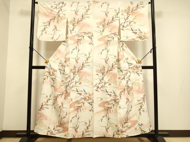 平和屋着物▽上質な小紋　単衣　花蝶文　金彩　正絹　逸品　DABE9985du
