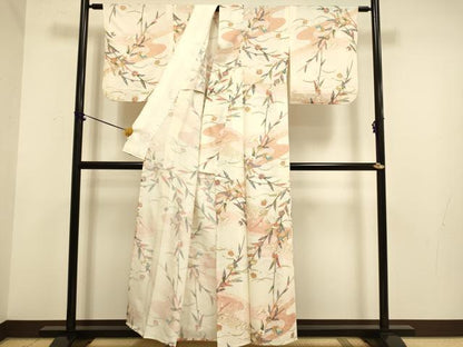 平和屋着物▽上質な小紋　単衣　花蝶文　金彩　正絹　逸品　DABE9985du