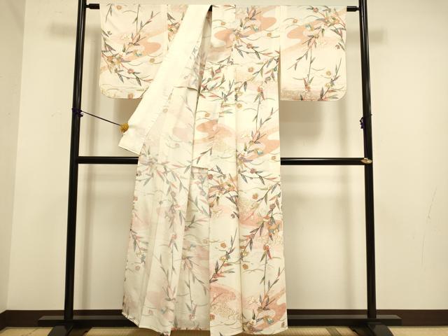 平和屋着物▽上質な小紋　単衣　花蝶文　金彩　正絹　逸品　DABE9985du