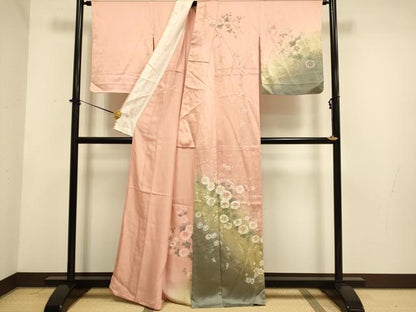 平和屋着物▽訪問着　単衣　菊　暈し染め　金彩　正絹　逸品　DABE9986du