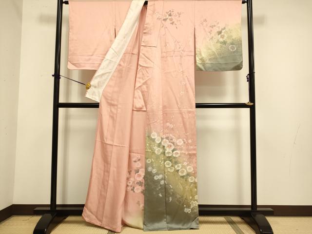 平和屋着物▽訪問着　単衣　菊　暈し染め　金彩　正絹　逸品　DABE9986du