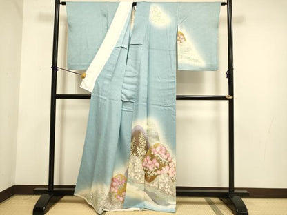 平和屋着物▽東京手描友禅　安達雅一　訪問着　単衣　重ね山花文　暈し染め　金彩　正絹　逸品　DABE9987du
