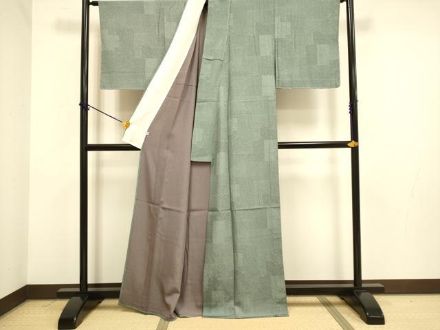 平和屋着物▽江戸小紋　単衣　両面染　寄せ小紋柄　万筋　黒鳶色×山鳩色　正絹　逸品　未使用　DABE9988du
