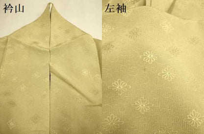 平和屋着物▽上質な色無地　単衣　花唐草地紋　桑染色　正絹　逸品　DABE9989du