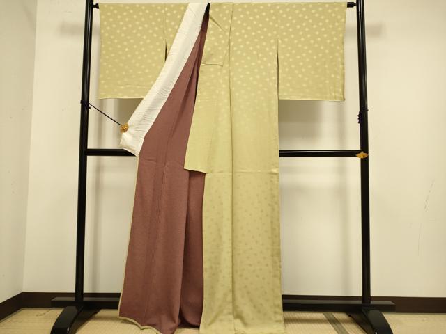 平和屋着物▽上質な色無地　単衣　花唐草地紋　桑染色　正絹　逸品　DABE9989du