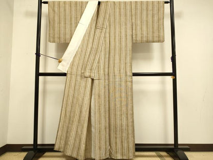 平和屋着物▽上質な紬　単衣　間道　正絹　逸品　DABE9992du