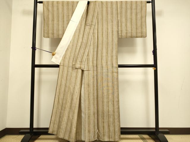 平和屋着物▽上質な紬　単衣　間道　正絹　逸品　DABE9992du