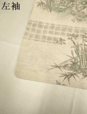 平和屋着物▽上質な小紋　単衣　手描き　草花文　鬼しぼ縮緬　正絹　逸品　DABE9994du