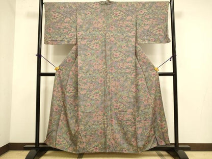平和屋着物▽上質な小紋　単衣　草花文　正絹　逸品　DABE9995du