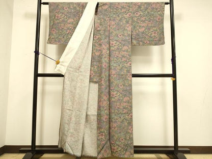 平和屋着物▽上質な小紋　単衣　草花文　正絹　逸品　DABE9995du