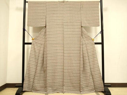 平和屋着物▽上質な小紋　単衣　格子柄　正絹　逸品　DABE9997du