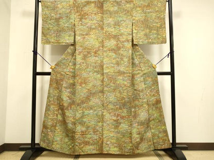 平和屋着物▽上質な小紋　単衣　笹竹文　ろうけつ染め　正絹　逸品　DABE9998du