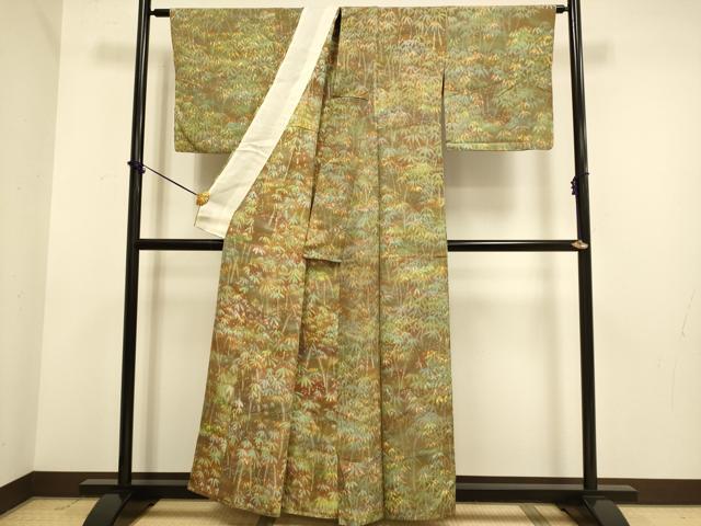 平和屋着物▽上質な小紋　単衣　笹竹文　ろうけつ染め　正絹　逸品　DABE9998du
