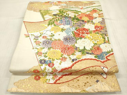 平和屋着物◎六通柄袋帯 唐織 冊子誰が袖花文 金銀糸 正絹 逸品 DABF0007ea
