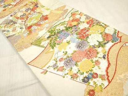 平和屋着物◎六通柄袋帯 唐織 冊子誰が袖花文 金銀糸 正絹 逸品 DABF0007ea