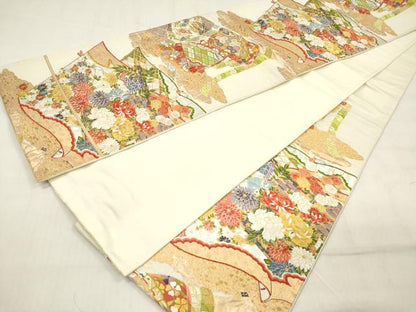 平和屋着物◎六通柄袋帯 唐織 冊子誰が袖花文 金銀糸 正絹 逸品 DABF0007ea
