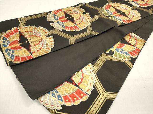 平和屋着物◎六通柄袋帯 唐織 双蝶亀甲文 金銀糸 正絹 逸品 DABF0018ea