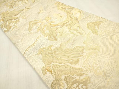 平和屋着物◎六通柄袋帯　立波松文　金糸　正絹　逸品　DABF0025ea