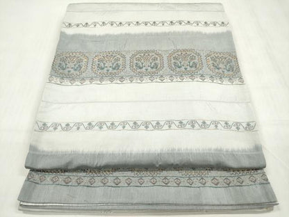 平和屋着物◎全通柄袋帯 しじら織 横段花唐草文 金糸 正絹 逸品 DABF0027ea