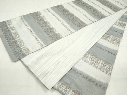 平和屋着物◎全通柄袋帯 しじら織 横段花唐草文 金糸 正絹 逸品 DABF0027ea